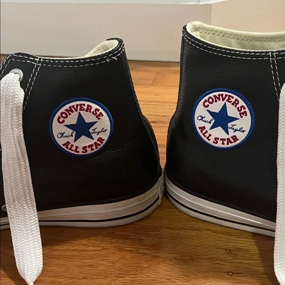 Converse Leather Black and White High-Top Sneakers - Picture 2 of 5